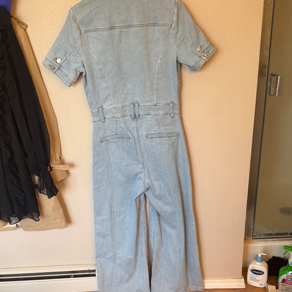 PAIGE Light Wash Denim Short-Sleeve Jumpsuit - Picture 2 of 4